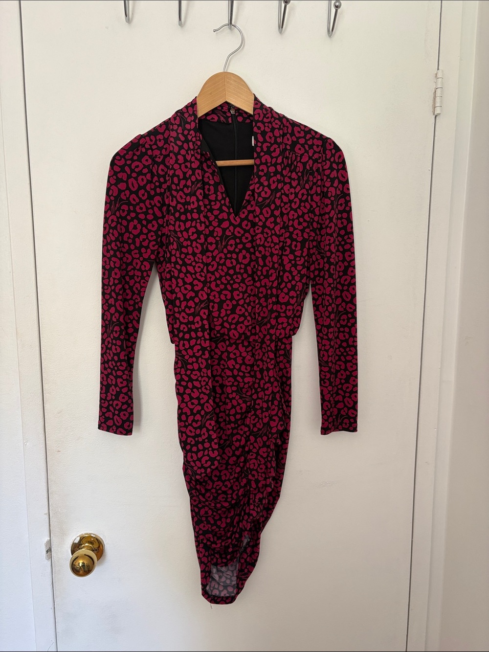 Michael Kors Black and Pink Long Sleeve Leopard Print Dress